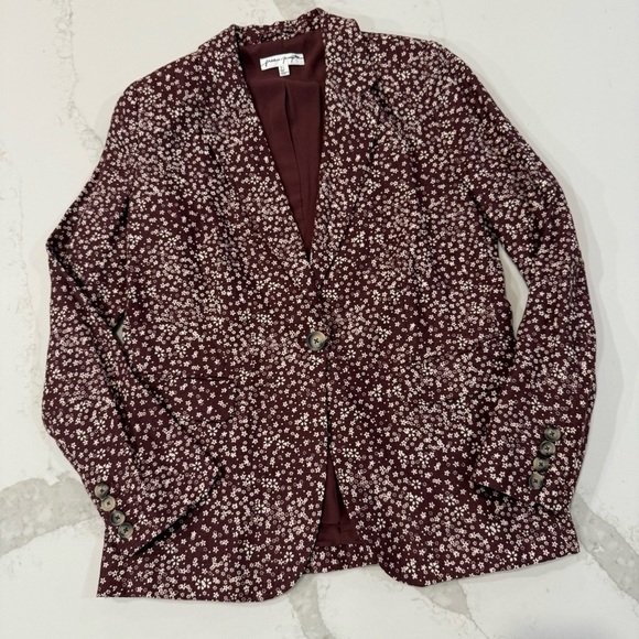 Free People Jackets & Blazers - Free People Maggie Floral Linen Blazer Jacket Women’s 6 Burgundy Boho Corpcore